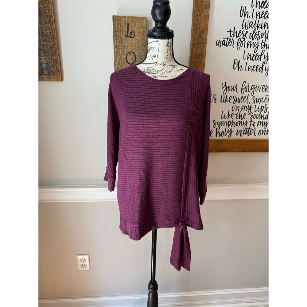 Simply Vera Verawang Womens Ribbed Knit Dolman Sleeve Sweater Plum Purple Medium